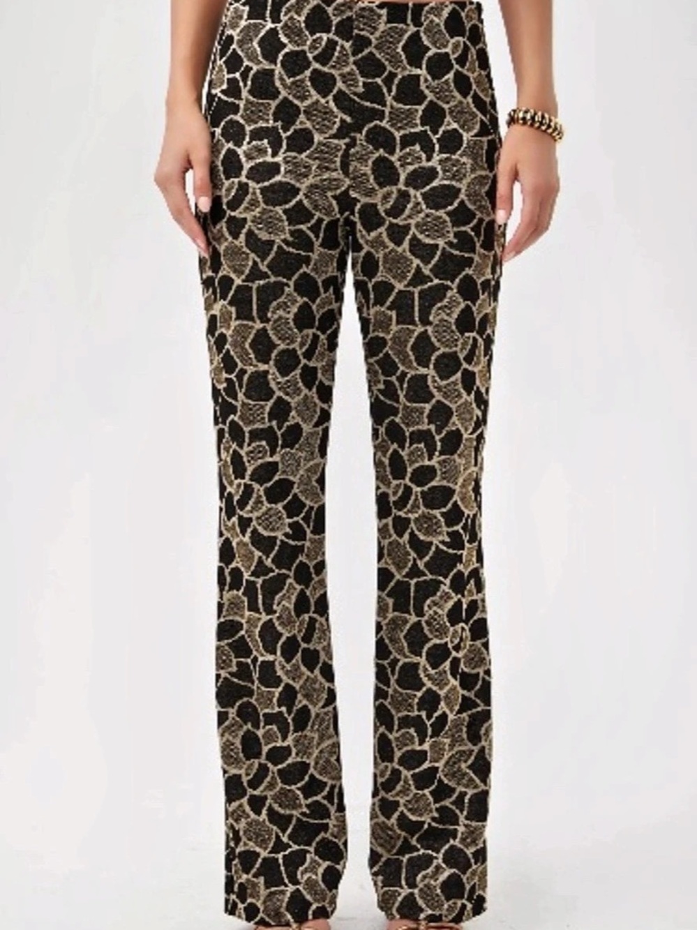 Trina Turk Jacoba metallic knit jacquard bootcut pants, NWT, size 12